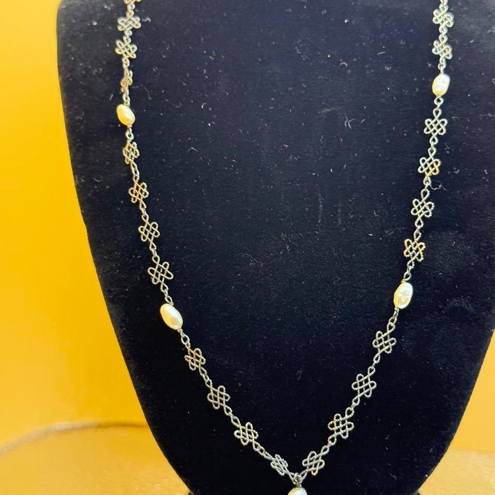 Vermeil Sterling Silver Filigree Freshwater Baroque Pearl Necklace 18"